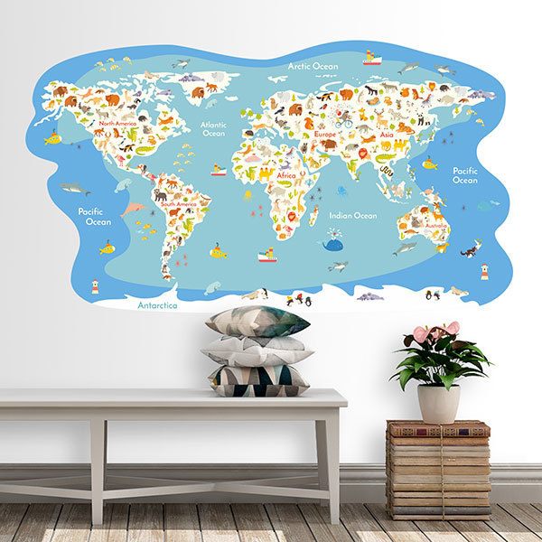 Stickers pour enfants: Carte du monde Océans et animaux