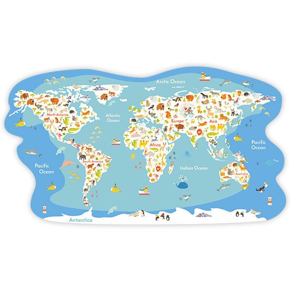 Stickers pour enfants: Carte du monde Océans et animaux