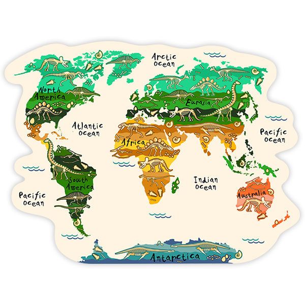 Stickers pour enfants: Carte du monde des continents et des dinosaures