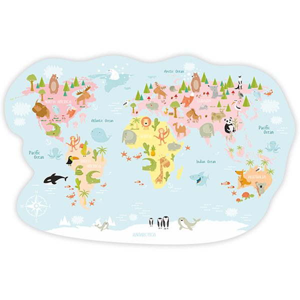 Stickers pour enfants: Carte du monde Animaux Pastel