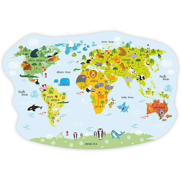Stickers pour enfants: Carte du monde des animaux gais