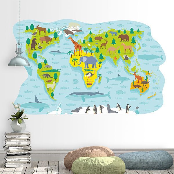 Stickers pour enfants: Carte du monde des animaux typiques 1