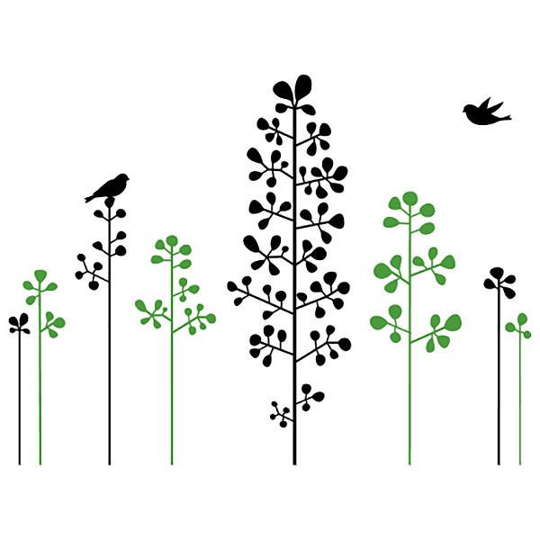 Stickers muraux: Arbustes floraux et oiseaux