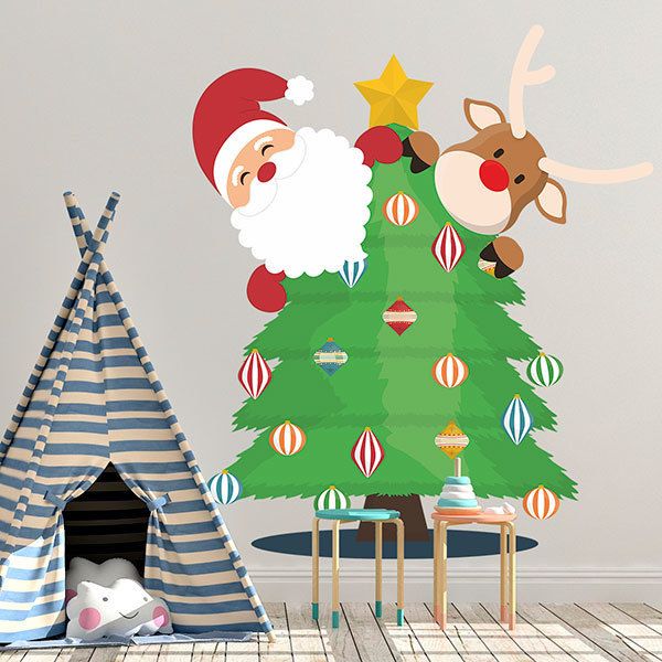 Stickers muraux: Père Noël et Rudolf dans l