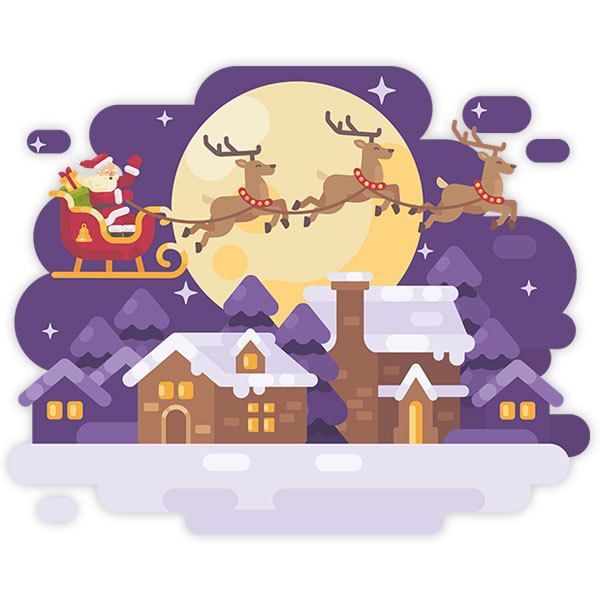 Stickers muraux: Le Père Noël et son traîneau