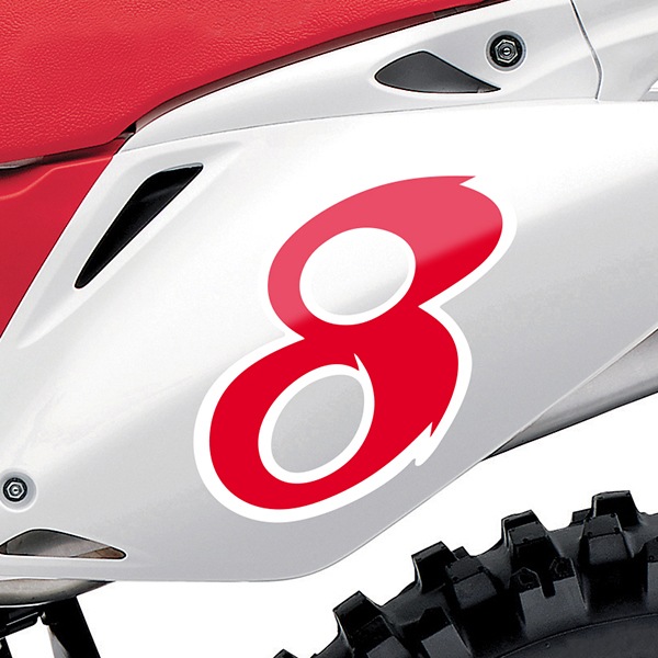Autocollants: Numéro de course 8 rouge et blanc
