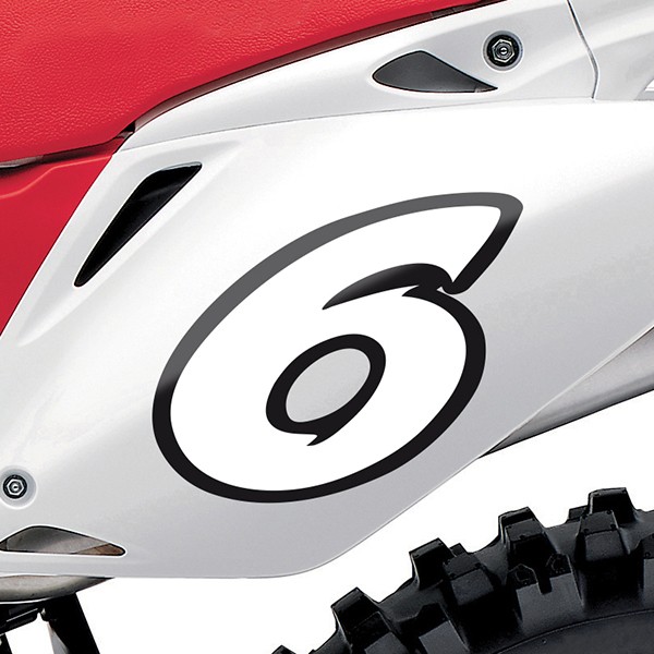 Stickers Numero De Course Autocollant numéro de course 6 blanc et noir
