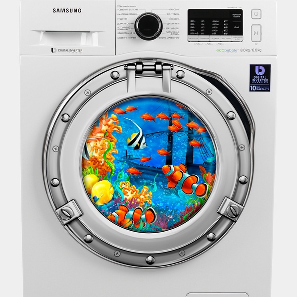 Stickers muraux: Hublot poissons-clowns et épave