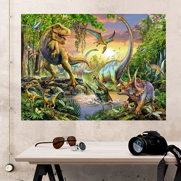 Stickers muraux: Poster adhésif Dinosaures dans la jungle 1