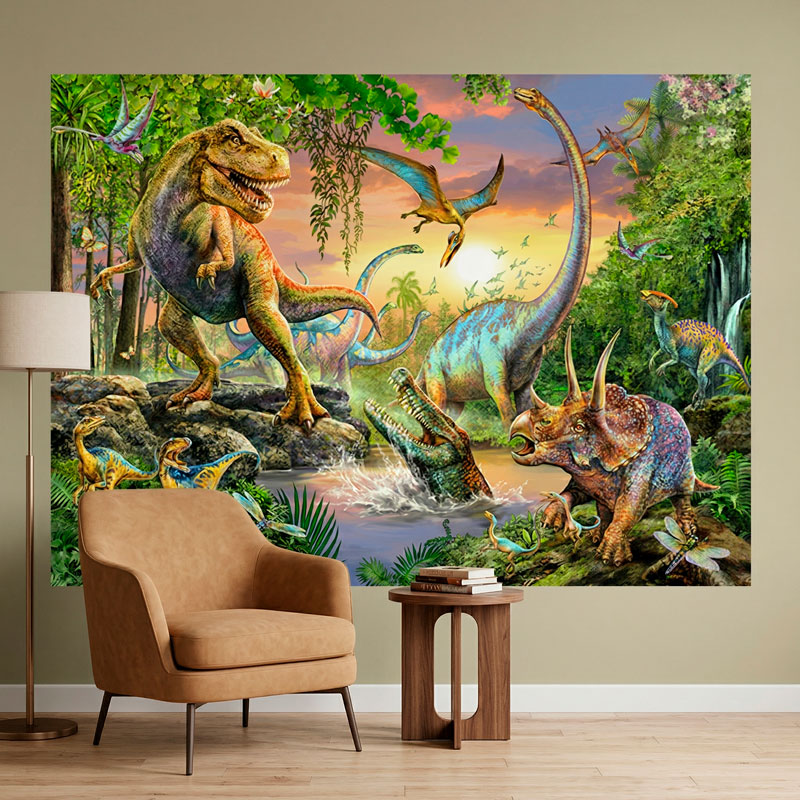 Poster adh&eacute;sif Dinosaures dans la jungle 5/8