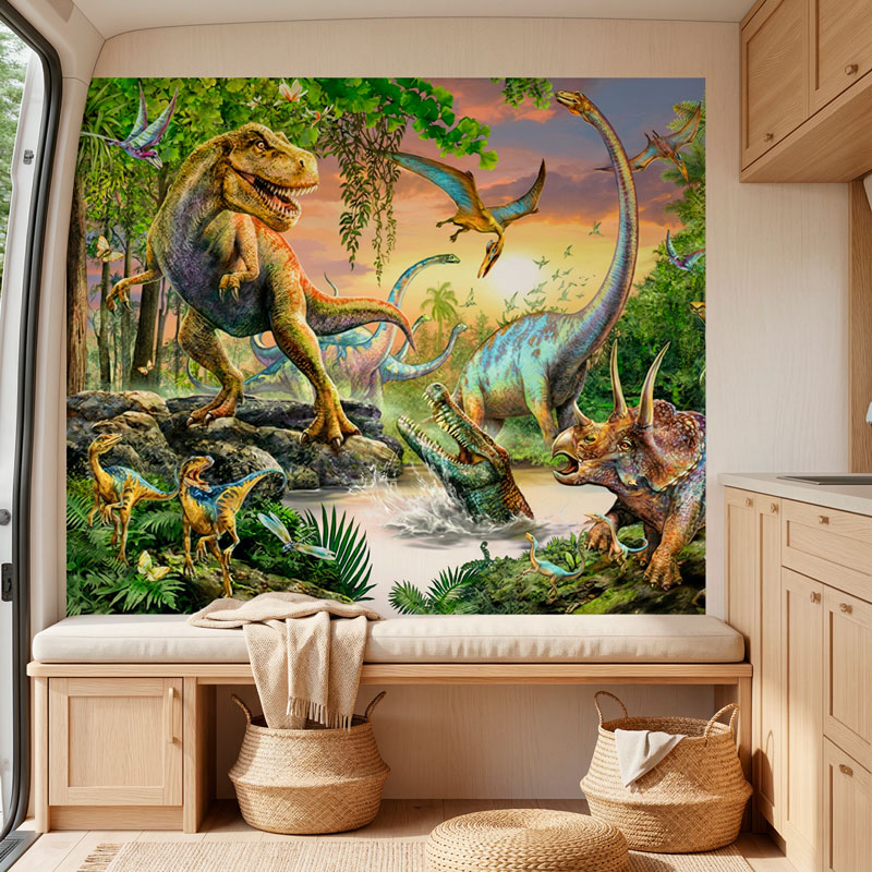 Poster adh&eacute;sif Dinosaures dans la jungle 6/8