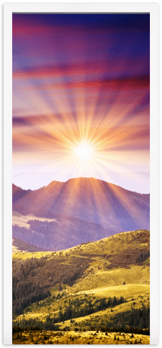Stickers muraux: Porte montagne et le coucher du soleil