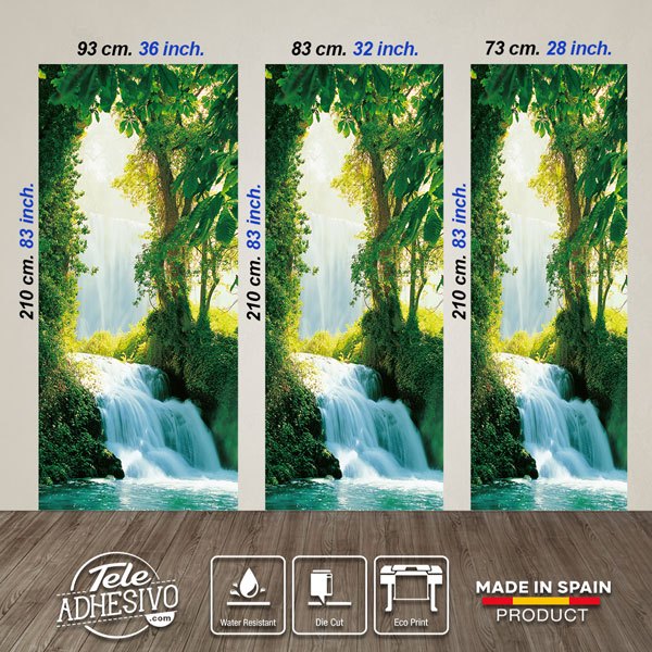 Stickers muraux: Autocollants de porte Chute d'eau dans la forêt