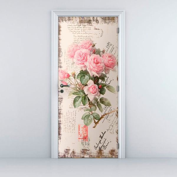 STICKERS POUR PORTES DE PLACARD AVEC FLEURS ROSES PLAC011