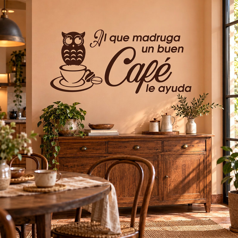 Stickers muraux: Al que madruga un buen caf&eacute; le ayuda
