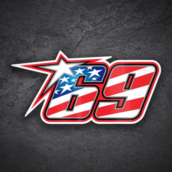 Autocollants: Num&eacute;ro 69 MotoGP Nicky Hayden avec Rayures