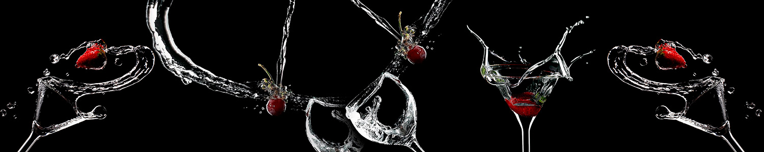 Poster xxl: Composition des verres, des jets d'eau et des frui