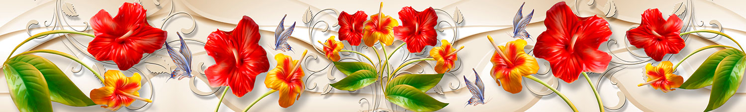 Poster xxl: Fleur d hibiscus &agrave; feuilles vertes