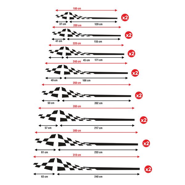 Autocollants: Côtés Vinyle 2x Kit Racing Arrivée des Drapeaux