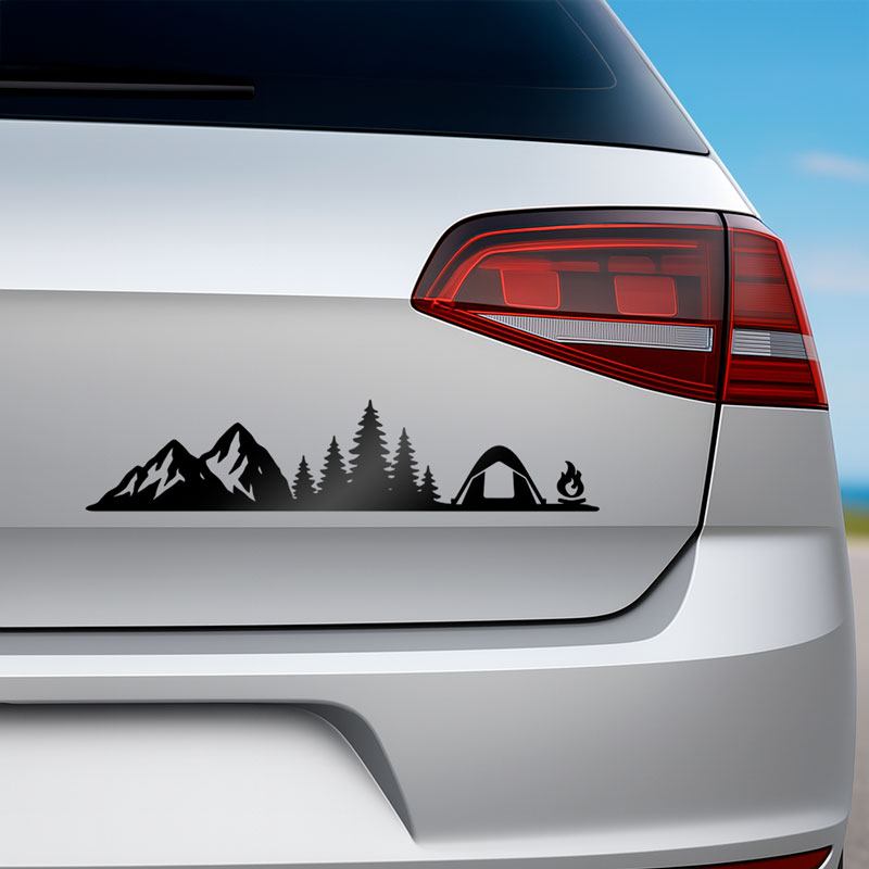 Stickers camping-car: Silhouette Camping en Montagne