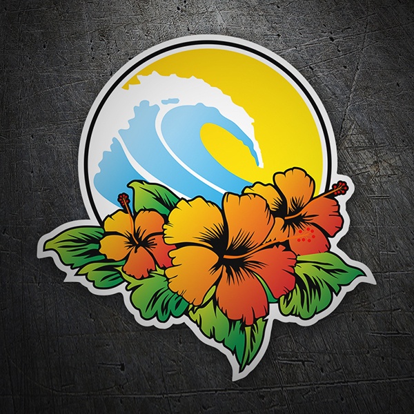Autocollants: Fleurs hawaïennes et vague de surf 1