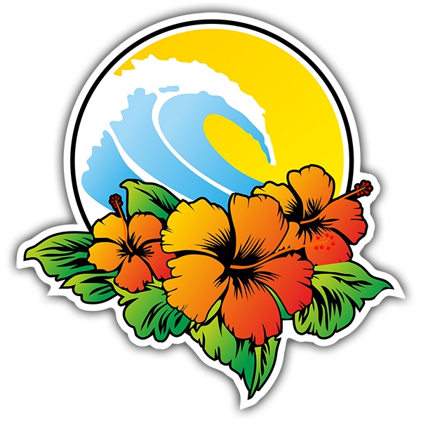 Autocollants: Fleurs hawaïennes et vague de surf