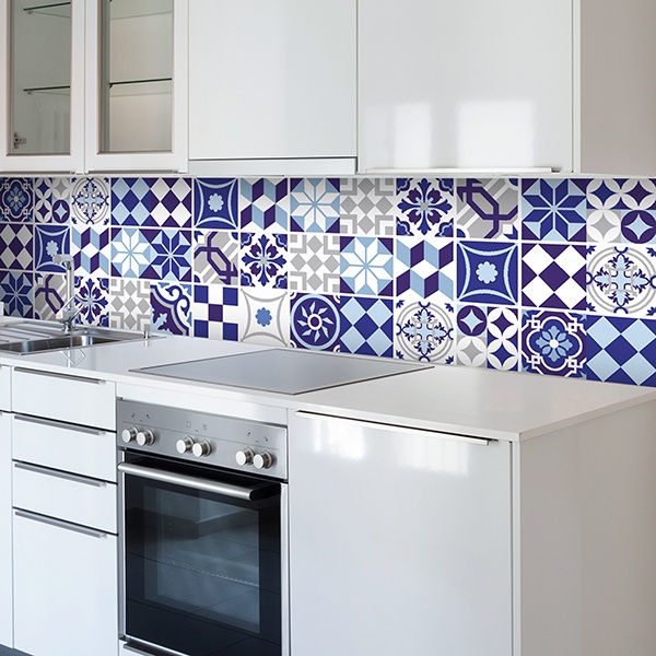 Stickers muraux: Kit 48 uds Carrelage mural Bleu