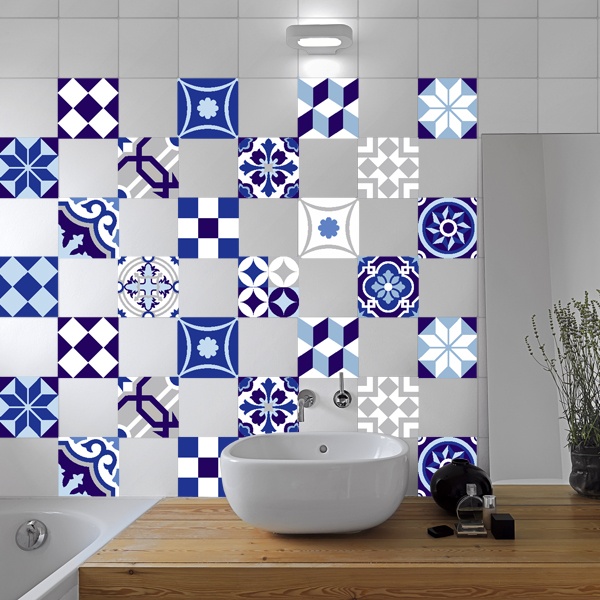 Stickers muraux: Kit 48 uds Carrelage mural Bleu