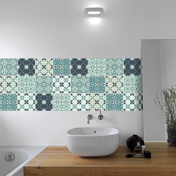 Stickers muraux: Kit 48 carrelage vert salle de bain