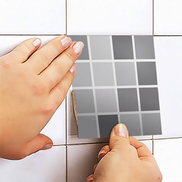 Stickers muraux: Kit 48 stickers pour Carrelage mosaïque grise