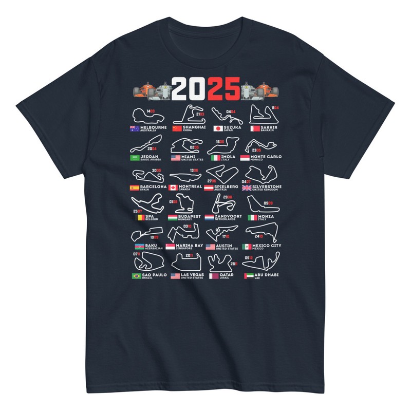 T-shirts: Calendrier Circuits Formule 1 2025