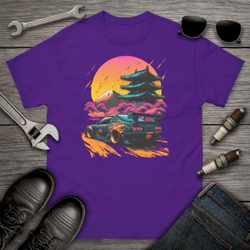 T-shirts: Voiture Tuning Drifting avec Temple Japonais