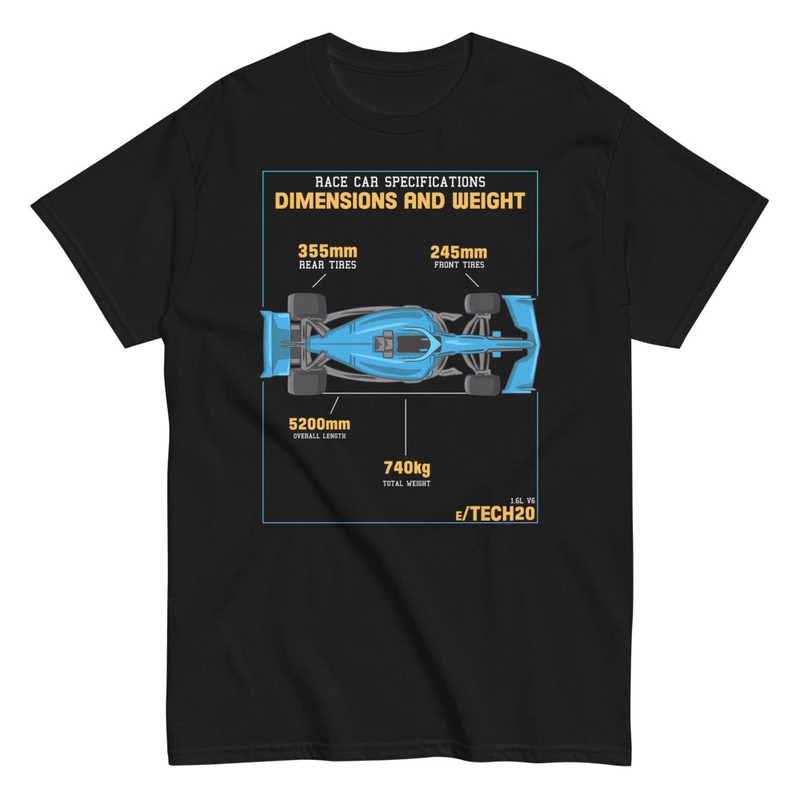 T-shirts: Sp&eacute;cifications de Voiture de Course avec Formule 1