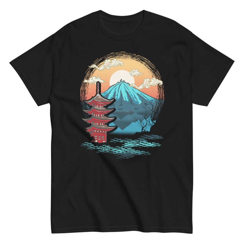 T-shirts: T-shirt Vintage Japon avec Mont Fuji et Temple