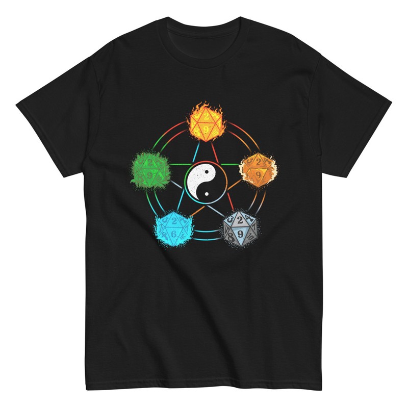 T-shirts: T-shirt étoile avec dés et yin yang