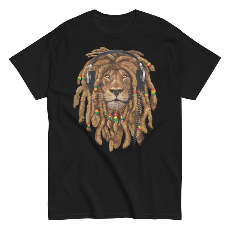 T-shirts: T-shirt lion rastafari avec écouteurs