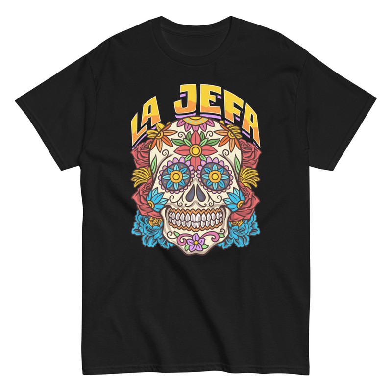 T-shirts: T-Shirt La Jefa avec skull et fleurs