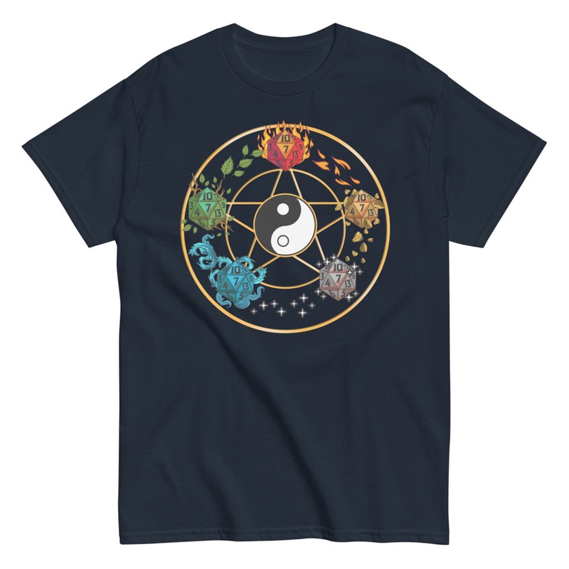 T-shirts: Ying Yang Pentagramme RPG 5 Éléments