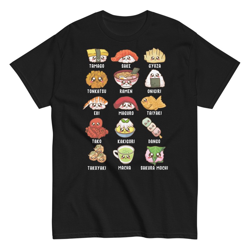 T-shirts: Types de Ramen et Sushi Kawaii