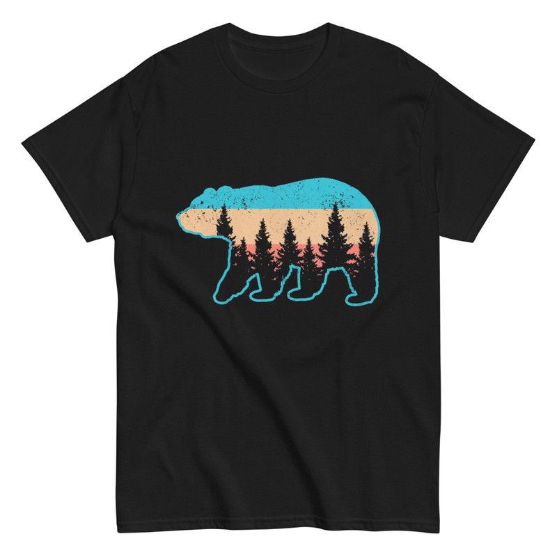 T-shirts: Silhouette d'Ours avec Arbres Vintage