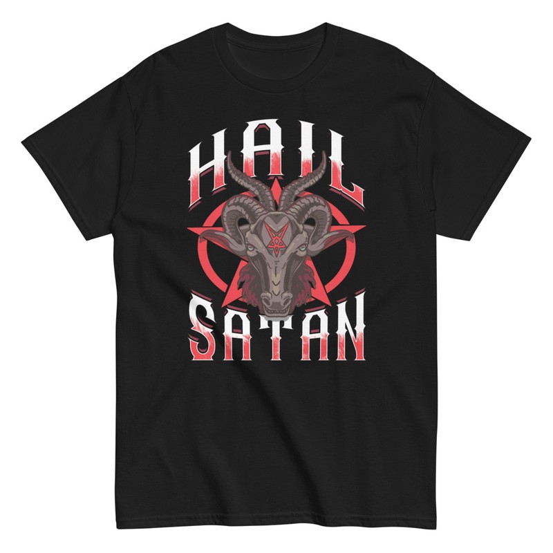 T-shirts: Tee shirt Hail Satan avec baphomet