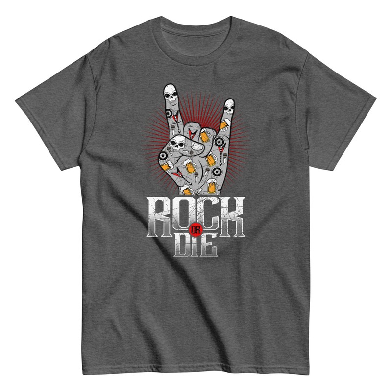 T-shirts: T-shirt Rock or Die Main des Cornes Crânes et Bièr