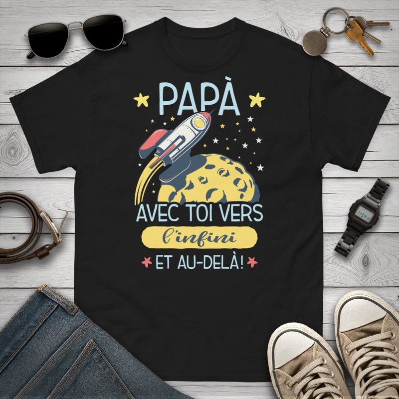 T-shirts: Papà Vers l'Infini Cohete et Lune