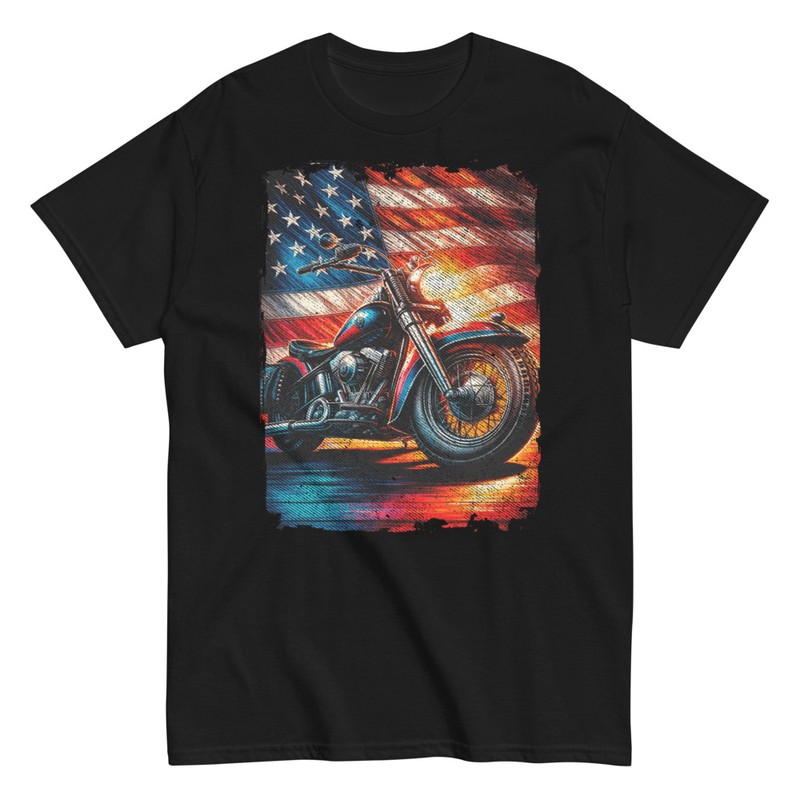 T-shirts: Moto Chopper Classique Drapeau USA