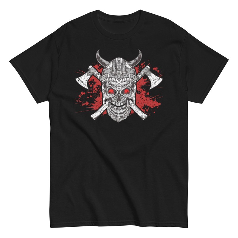 T-shirts: Crâne Viking avec Haches et Casque