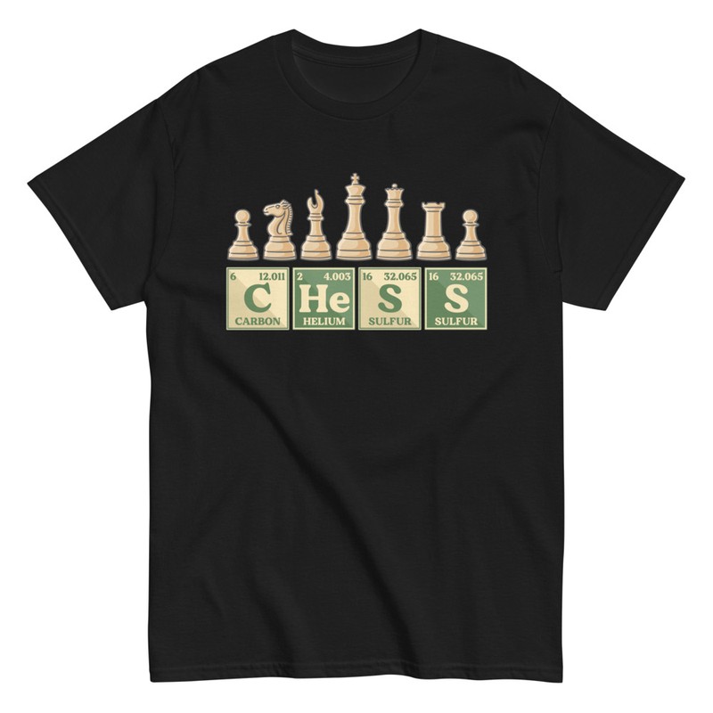 T-shirts: Échecs et Chimie: Pièces sur le Tableau Périodique