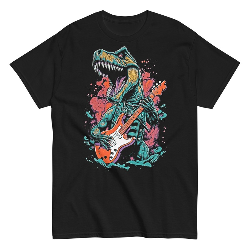 T-shirts: T-Rex Rockeur avec Guitare Électrique