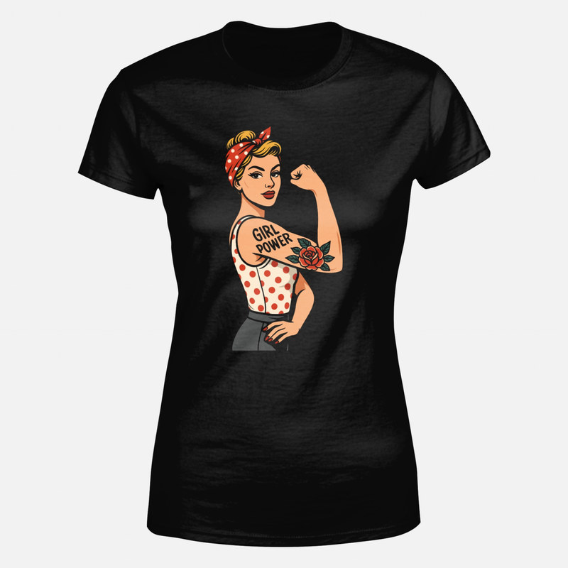 T-shirts: Girl Power pin-up et rose