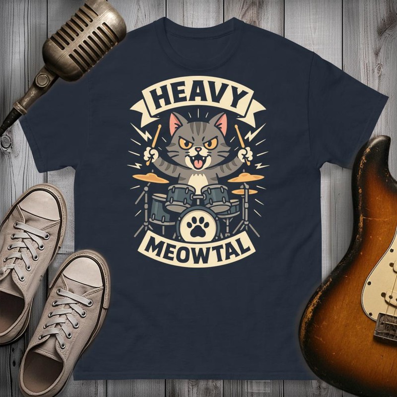 T-shirts: Chat Batteur Heavy Meowtal