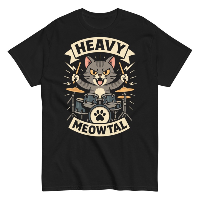 T-shirts: Chat Batteur Heavy Meowtal